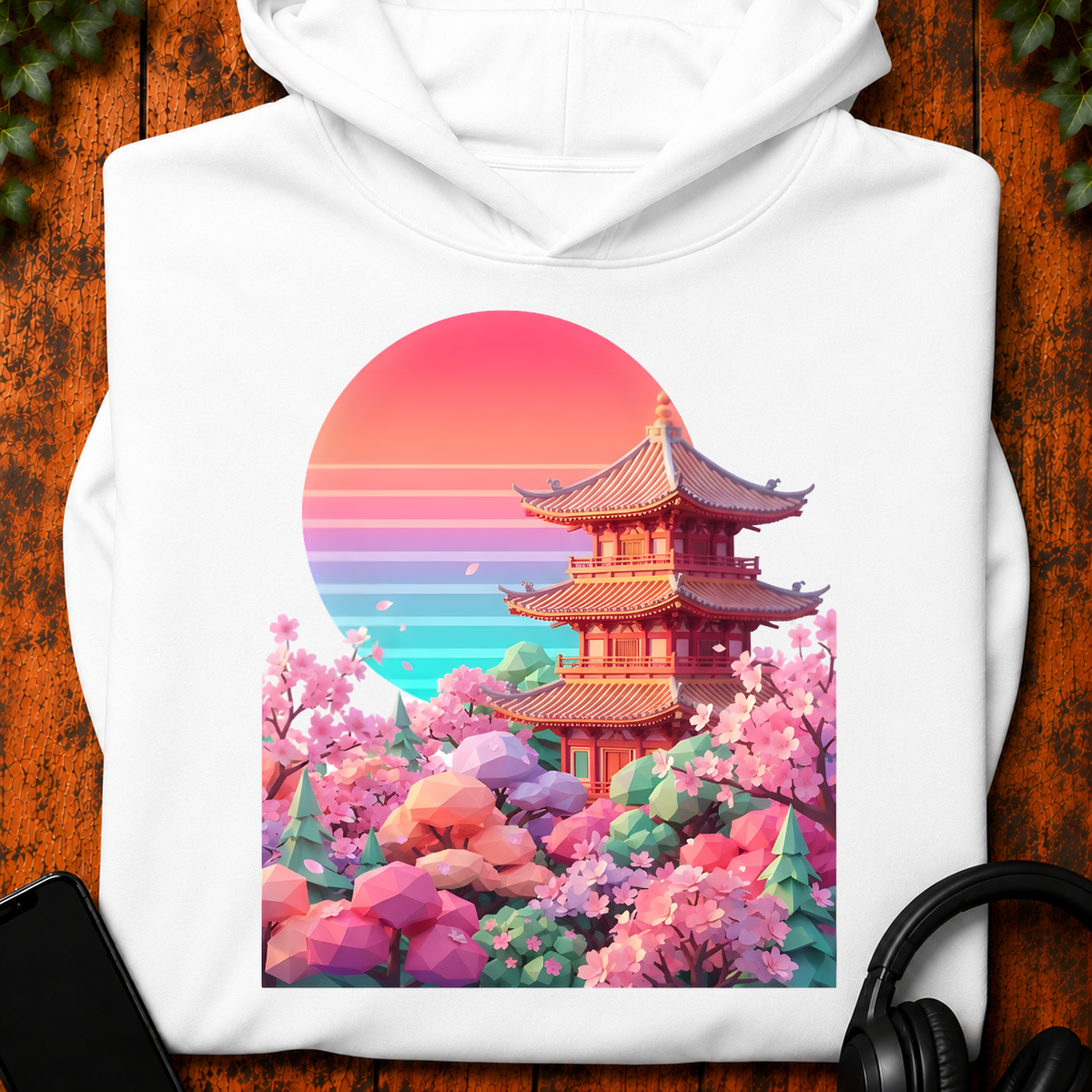 低多邊形花朵 - 帽T
